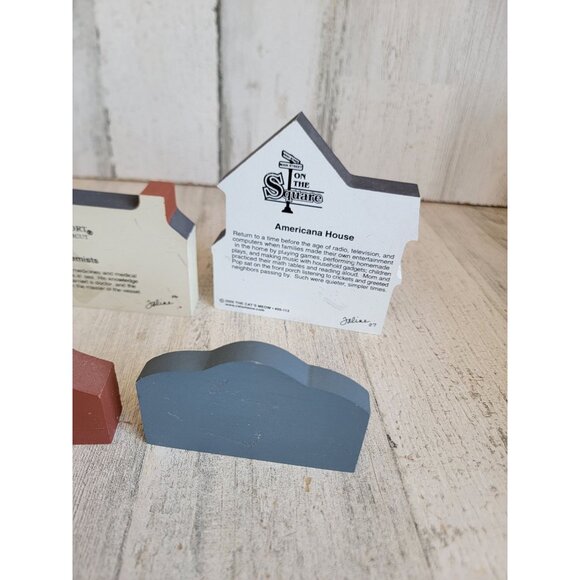 Wooden cats meow village drug store Snowman house shelf sitter set - Picture 8 of 9